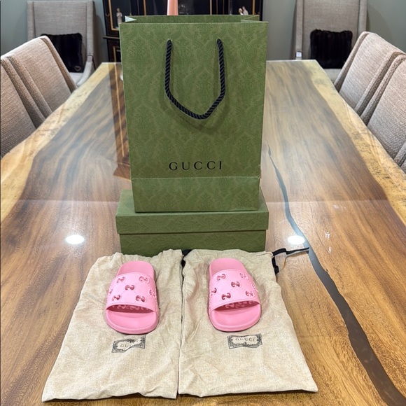 Gucci Pink Embellished Slides - Picture 1 of 10